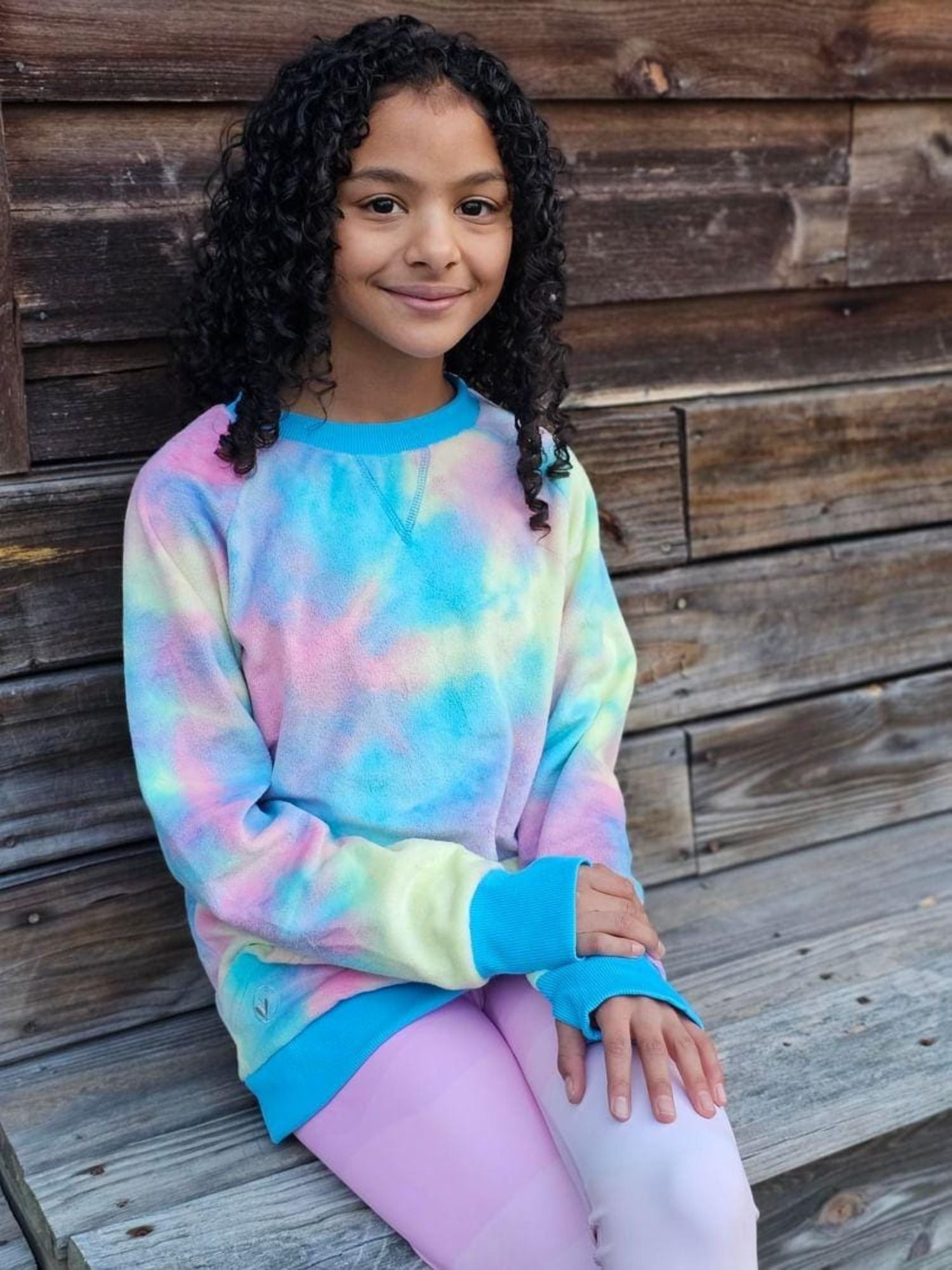 girls minky crewneck sweatshirt in cotton candy tie dye