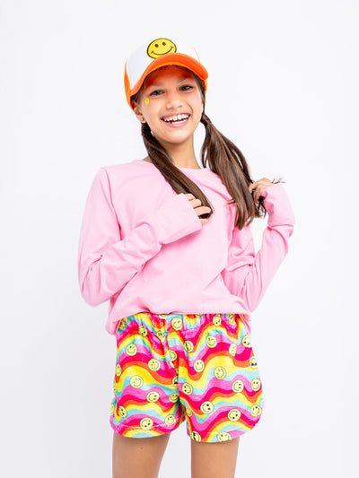 girls plush lounge shorts in multicolor print