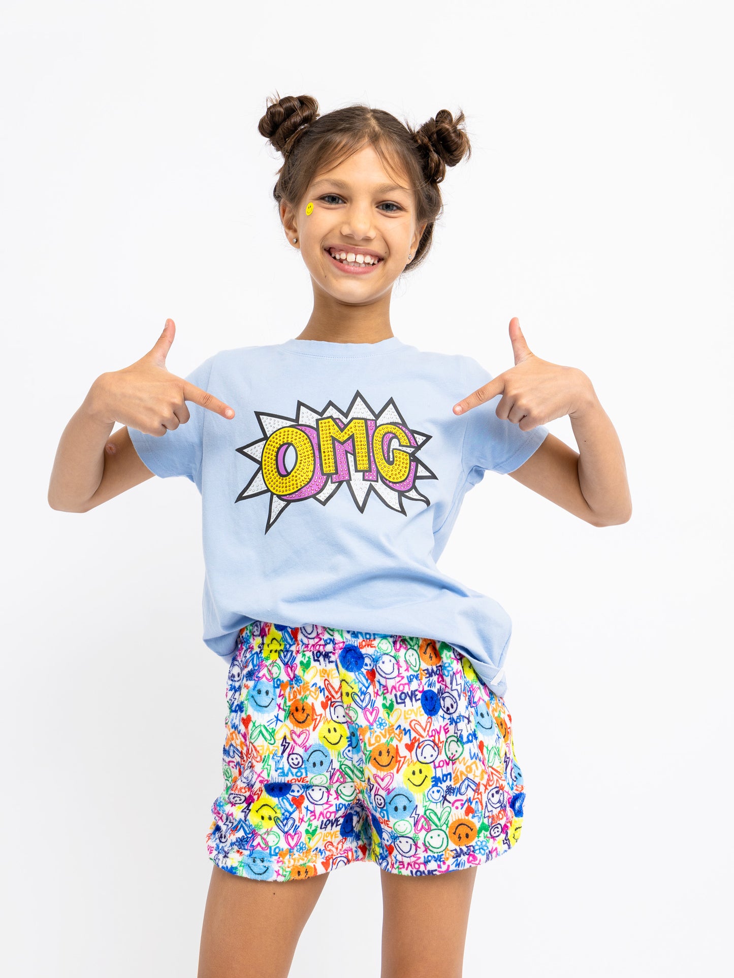 girls plush lounge shorts in multicolor print