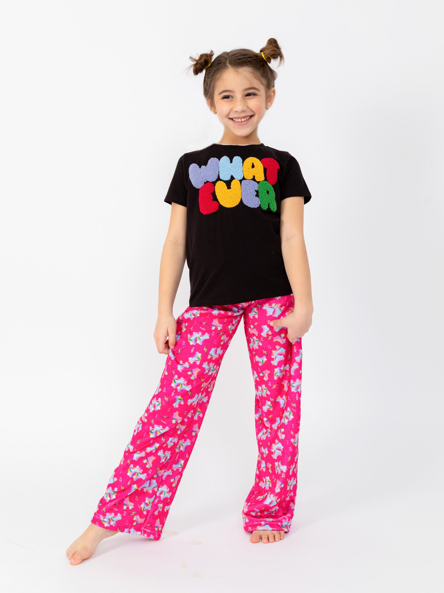 girls black short sleeve whatever graphic t-shirt
