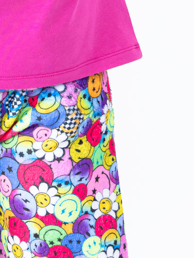 girls plush loungewear pant in smiley face print