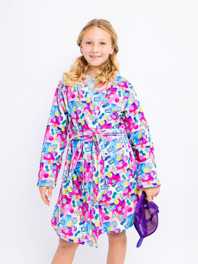 girls plush robe in multicolour print