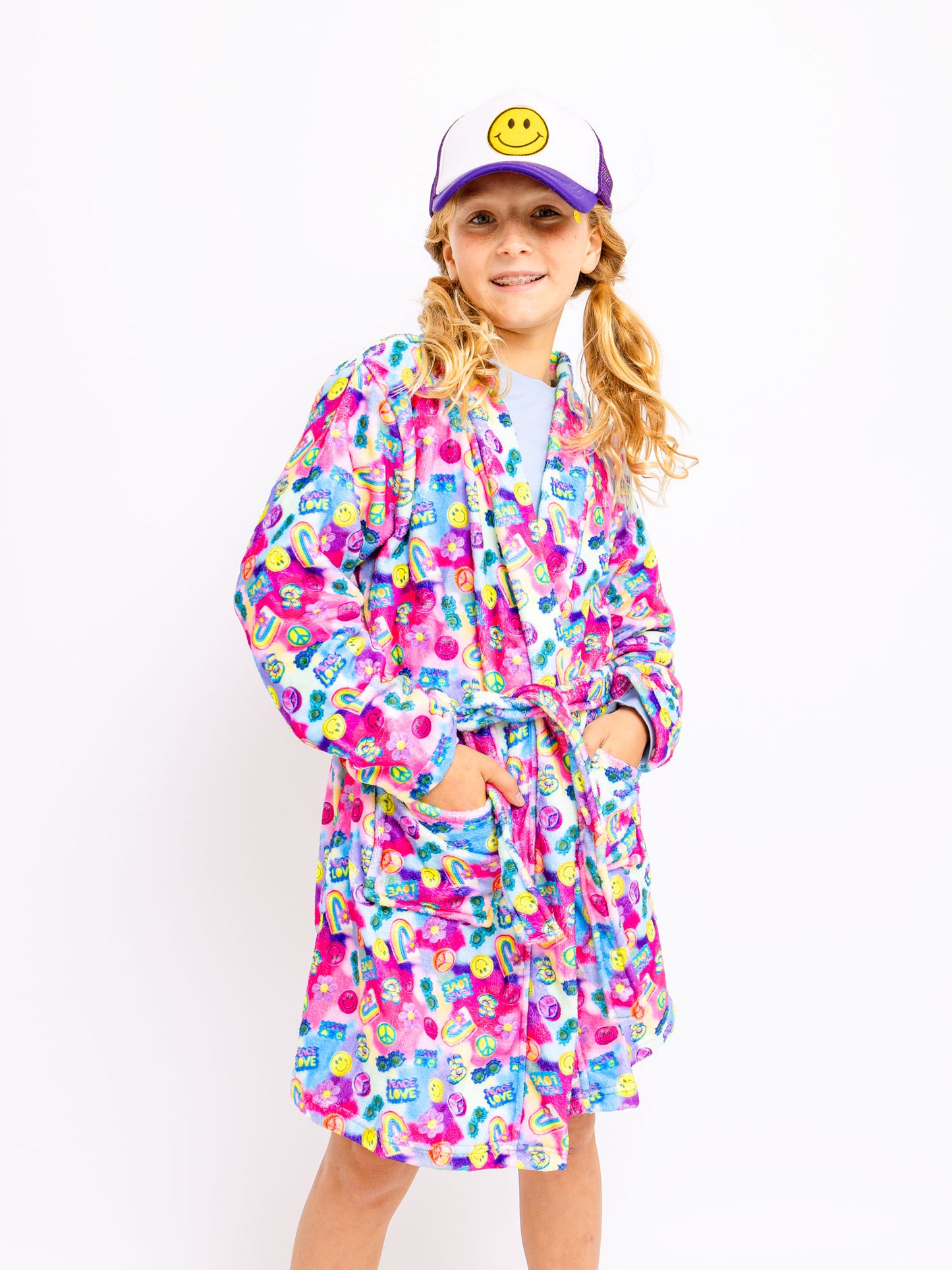 girls plush robe in multicolour print