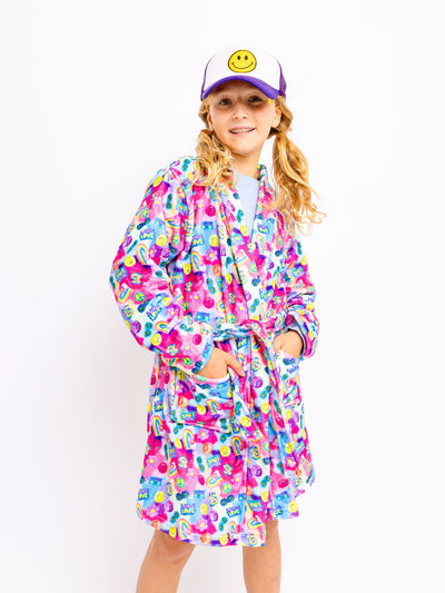 girls plush robe in multicolour print