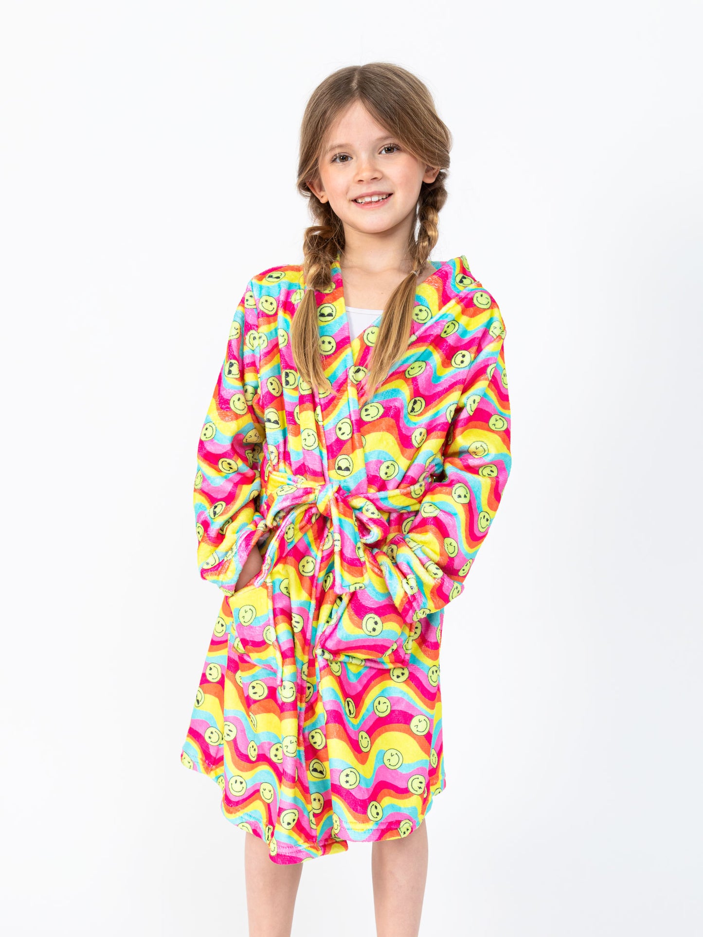 girls plush robe in multicolour print