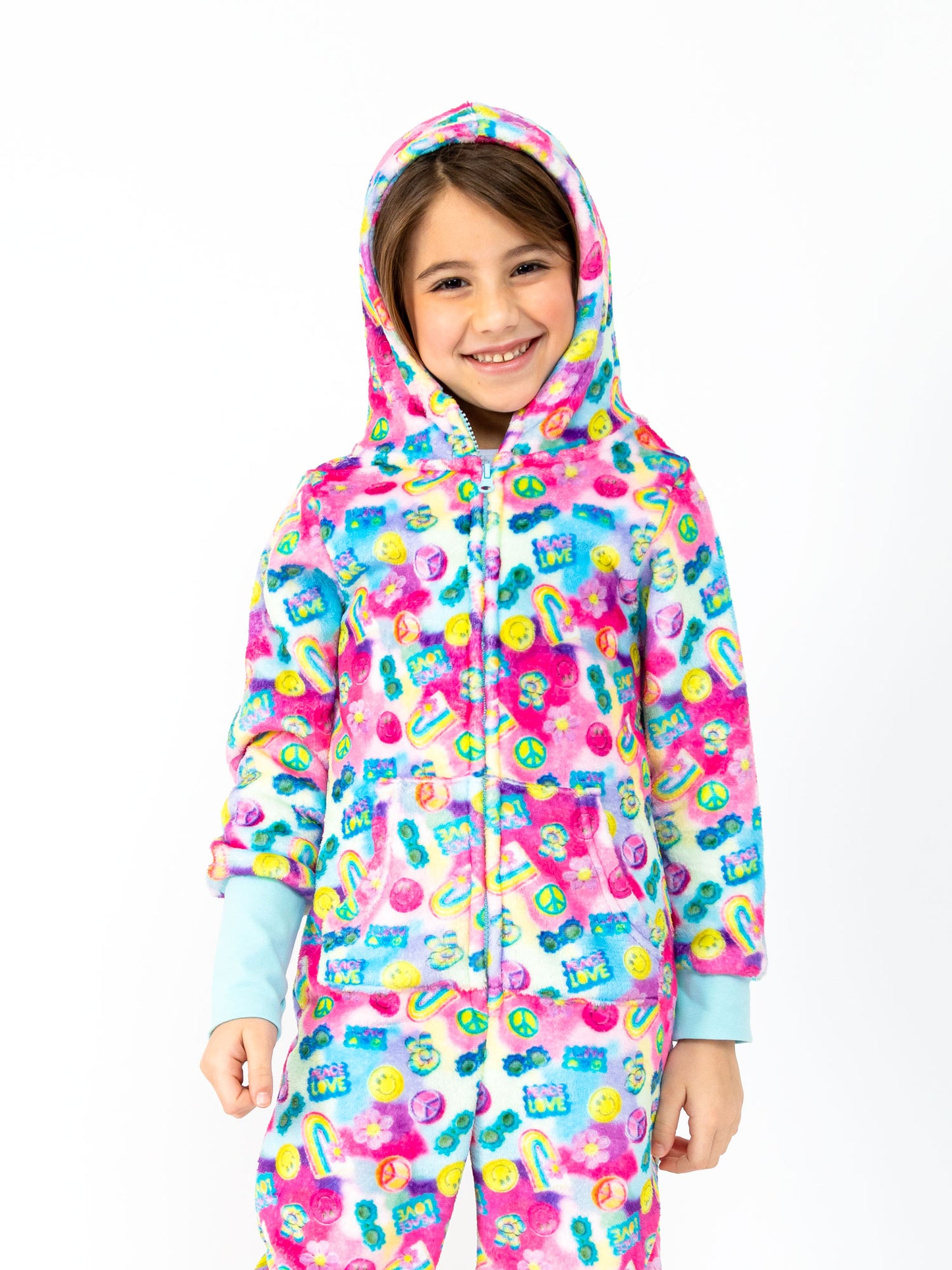 girls plush onesie in multicolor print