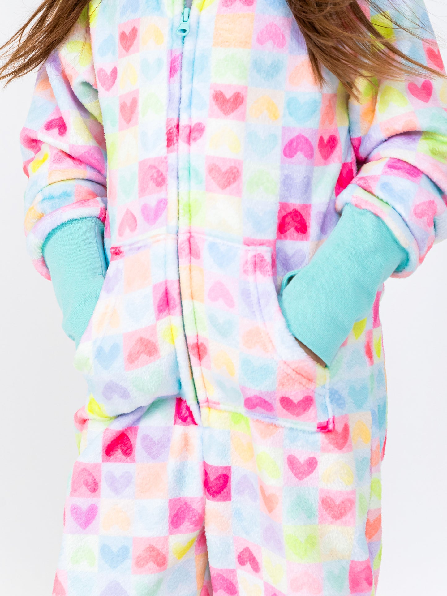 girls pastel plush onesie in heart print