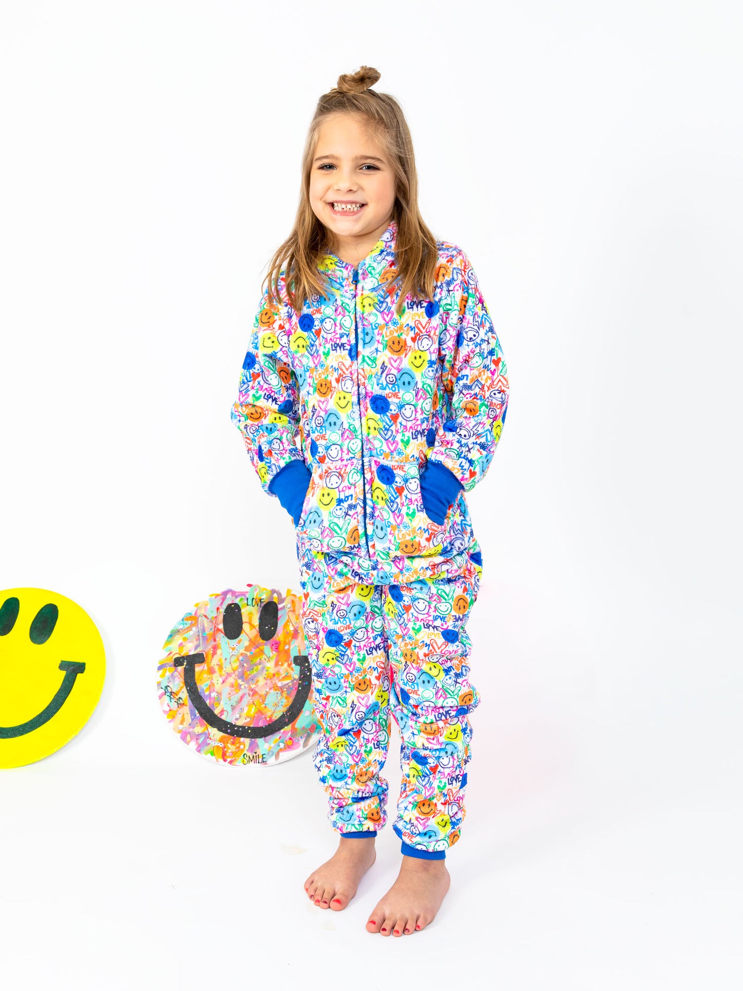 girls plush onesie in multicolor print