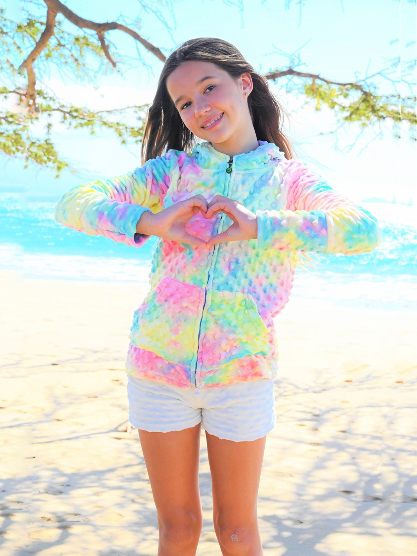 girls minky bubble zip hoodie in cotton candy rainbow tie dye