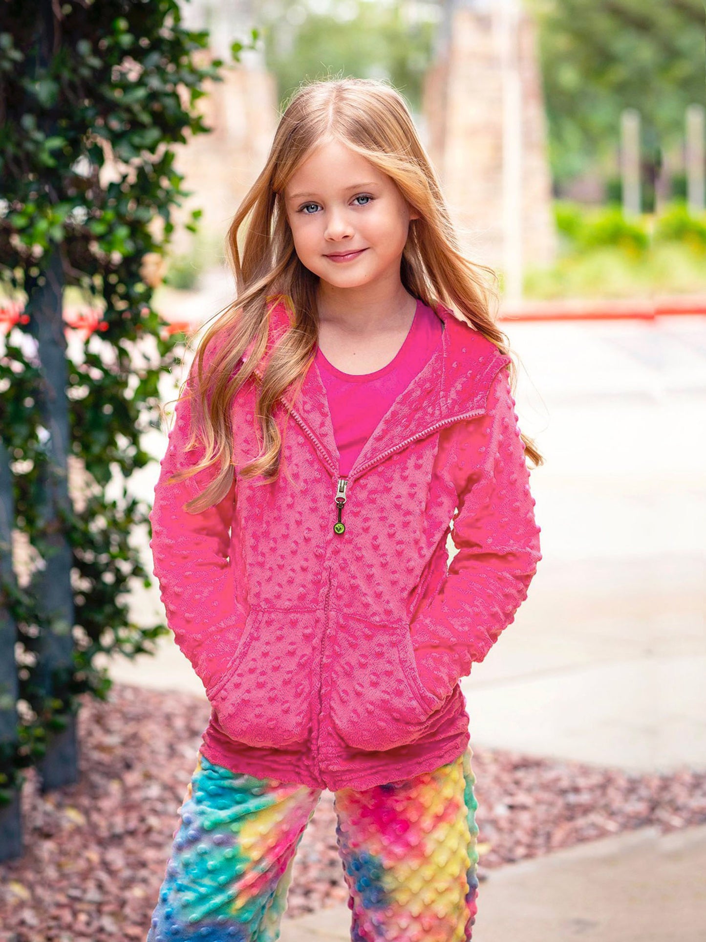 minky bubble zip hoodie in fuchsia