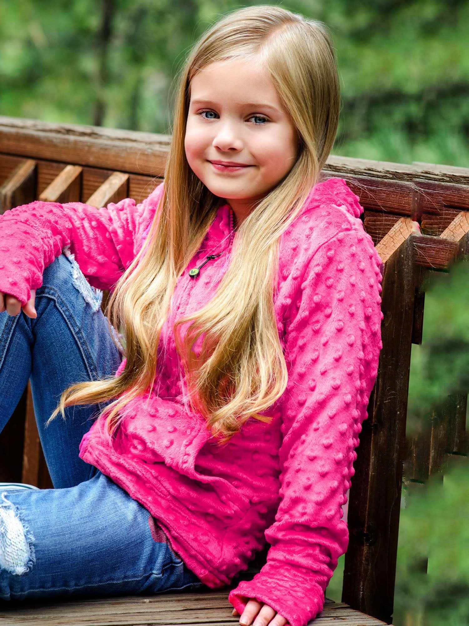 minky bubble zip hoodie in fuchsia