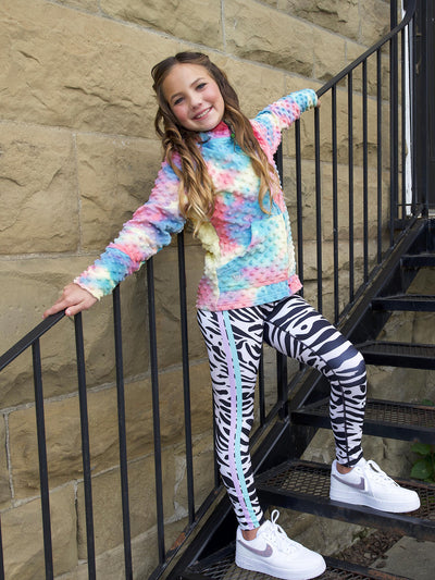 girls minky bubble zip hoodie in turquoise periwinkle tie dye