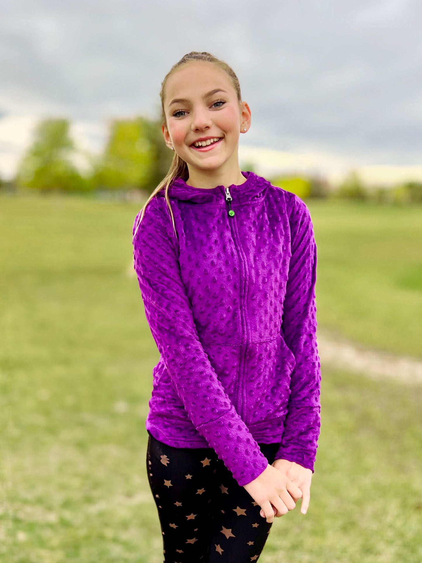 girls minky bubble zip hoodie and printed activewear leggings 
