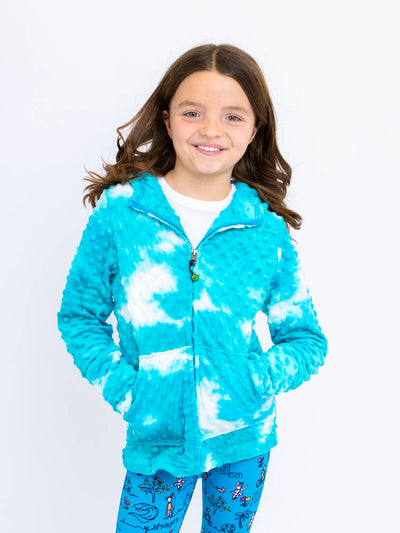 Minky Bubble Zip Hoodie -  Turquoise Tie Dye