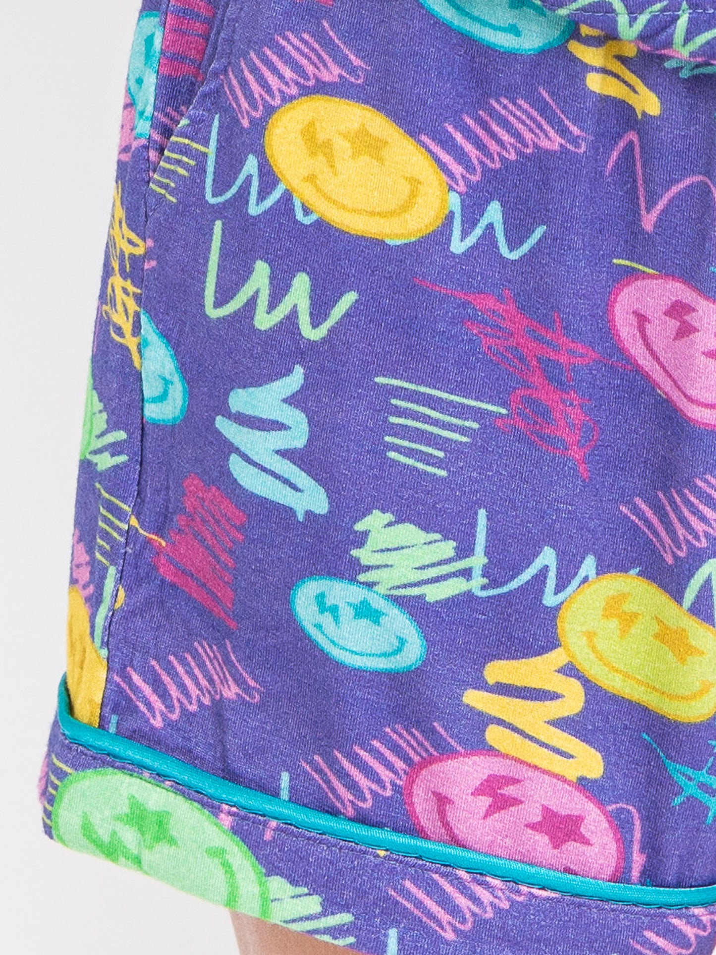 girls purple smiley face print short sleeve pajama short set