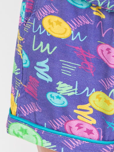 girls purple smiley face print short sleeve pajama short set