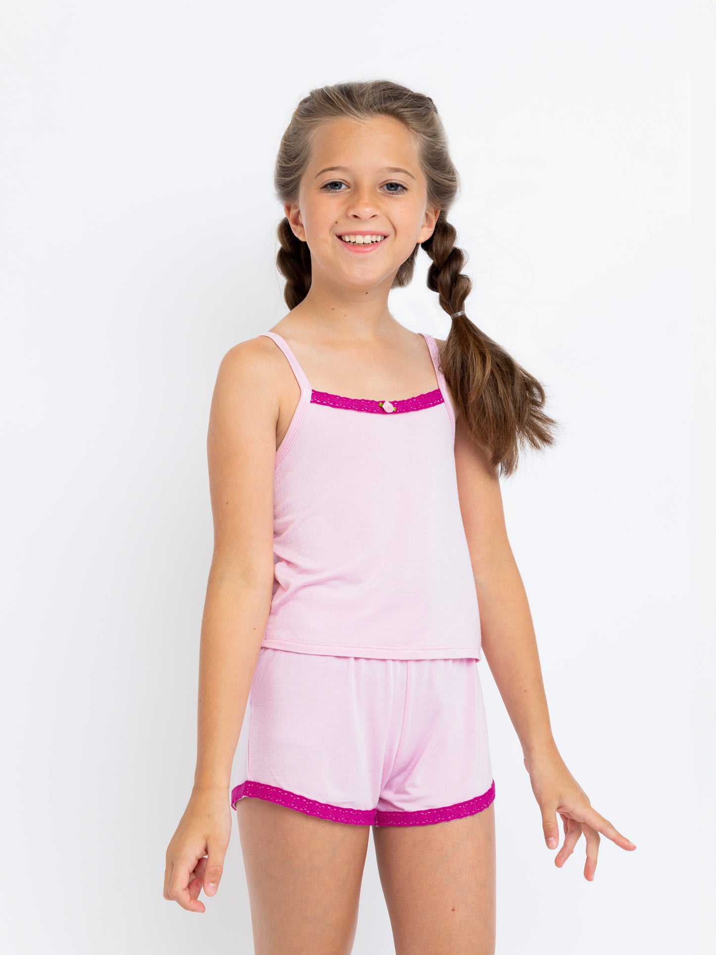 girls light pink cami pajama short set