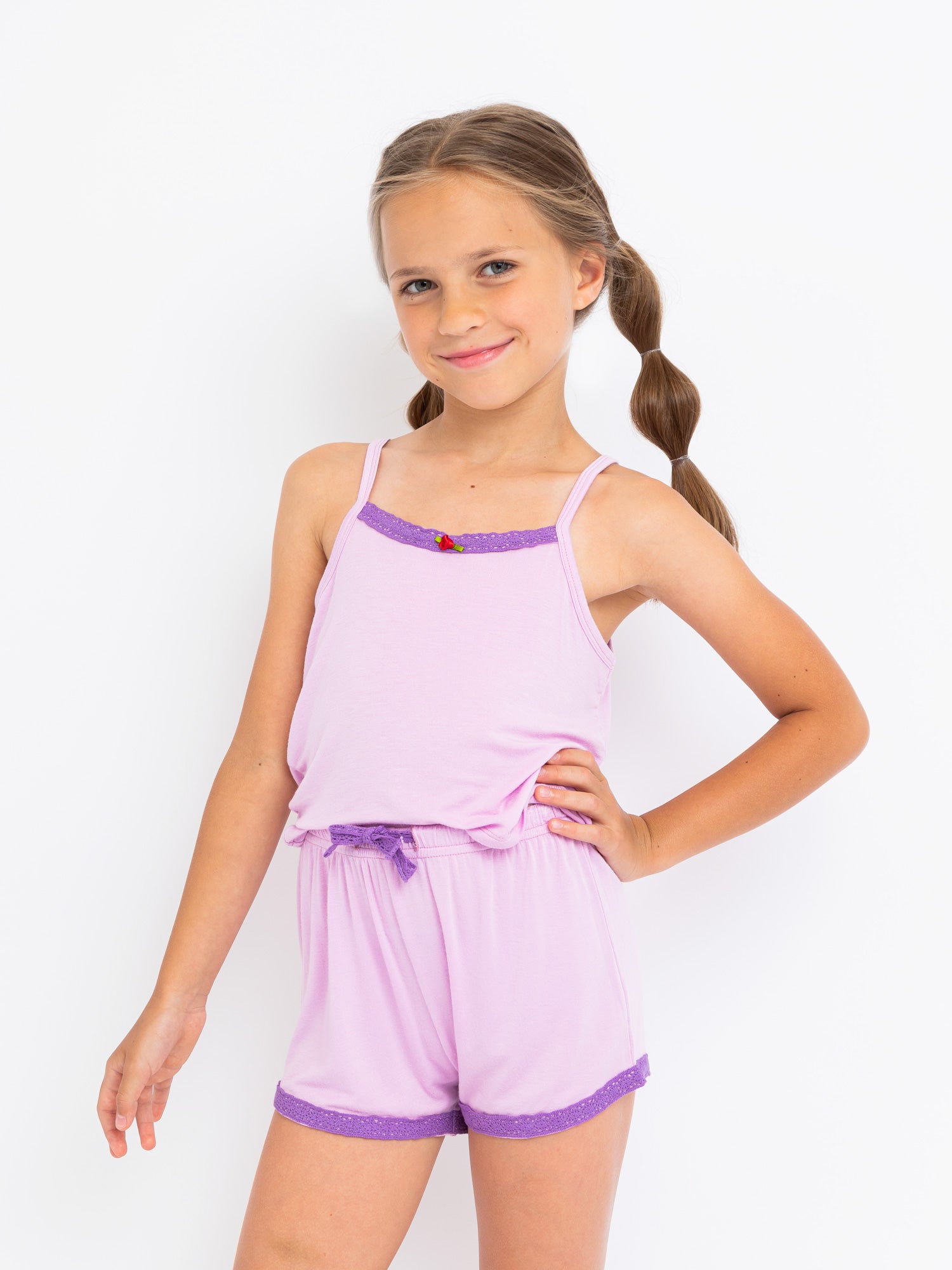 girls lavender cami pajama short set