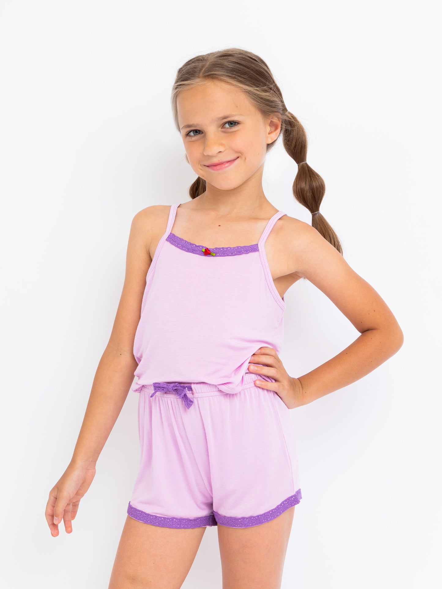 girls lavender cami pajama short set