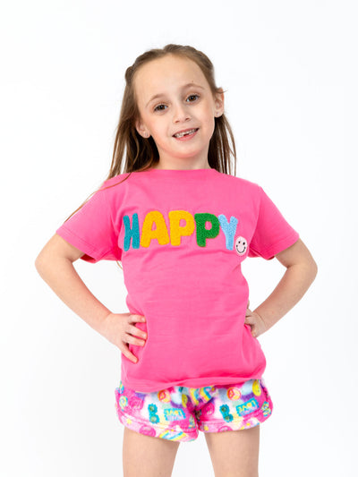 girls plush lounge shorts in multicolor print