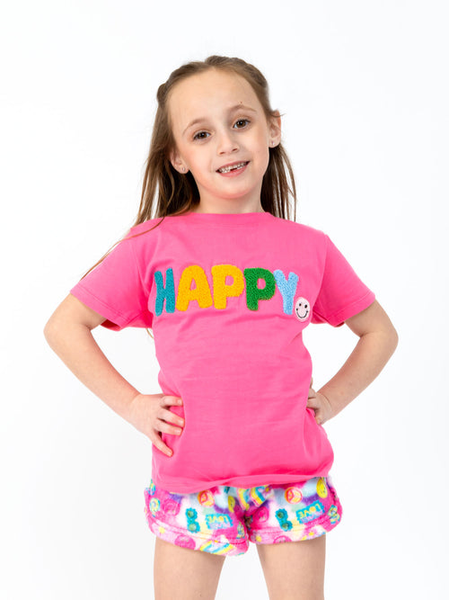 girls pink short sleeve happy graphic t-shirt