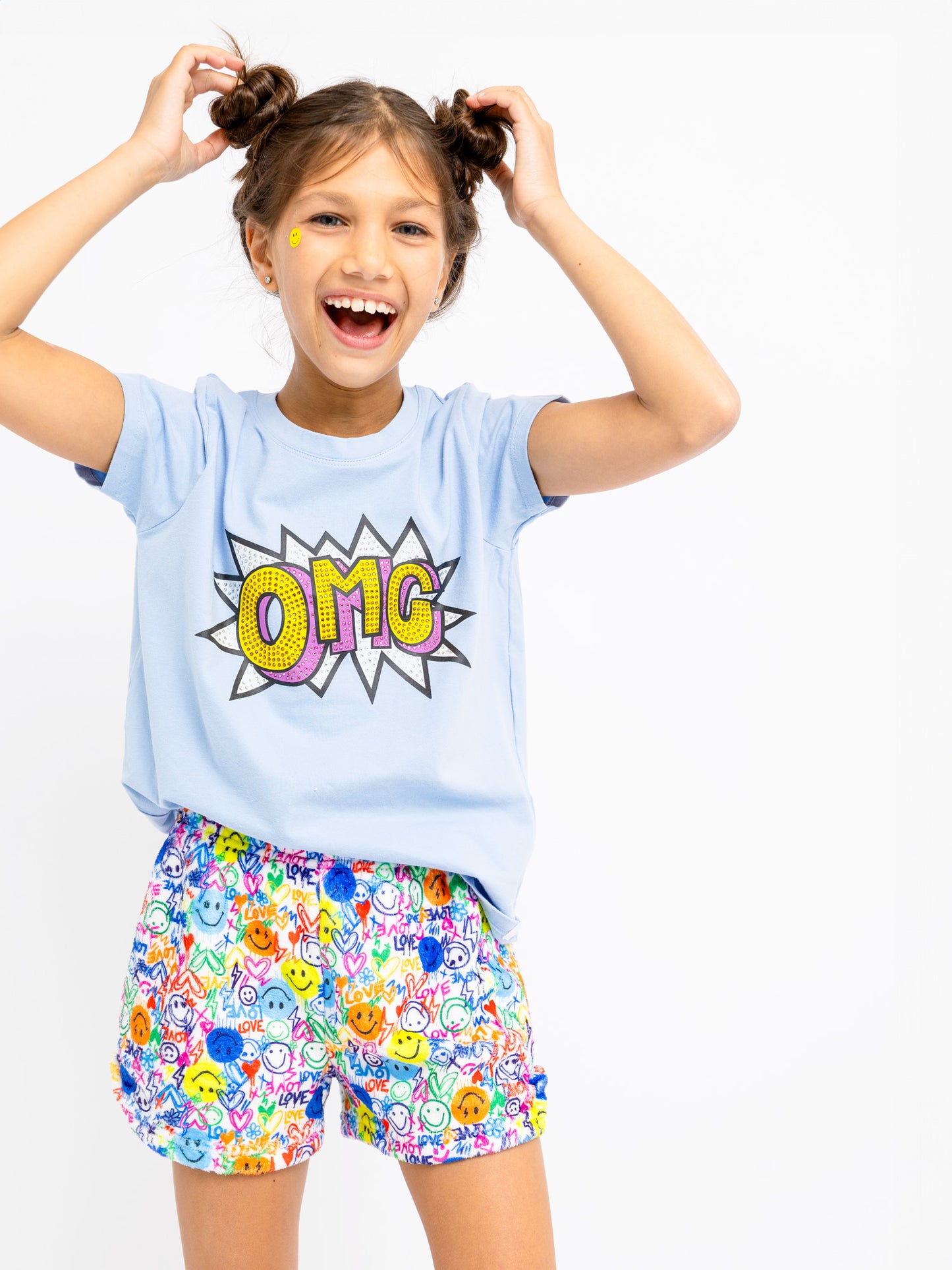 girls light blue short sleeve omg graphic t-shirt