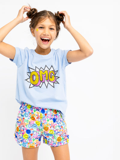 girls light blue short sleeve omg graphic t-shirt