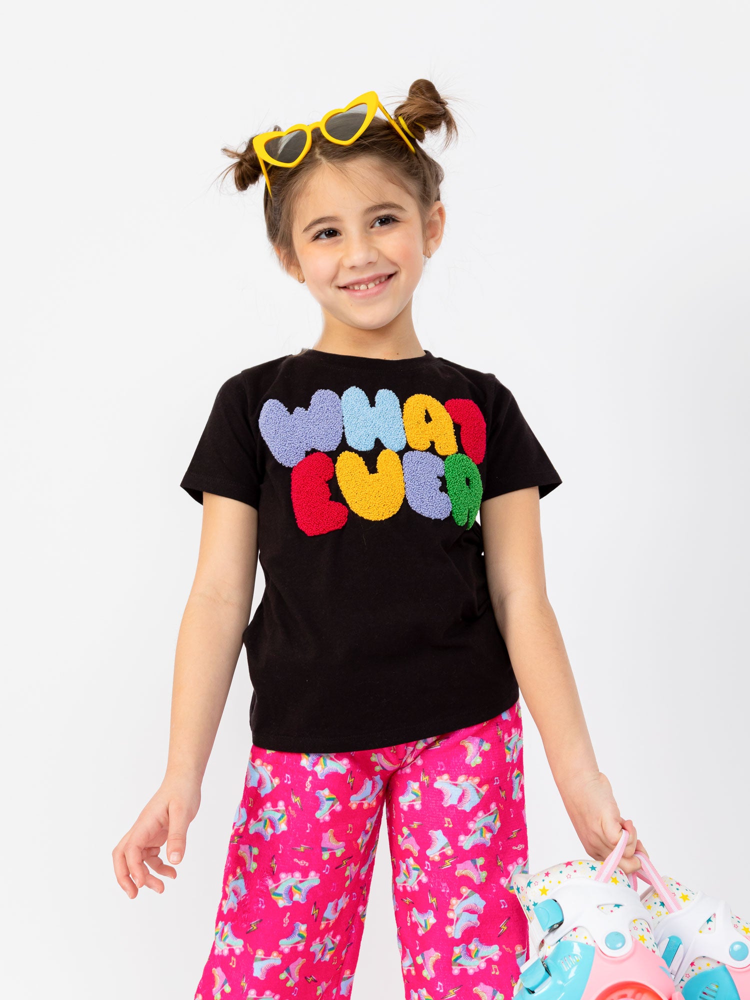 girls black short sleeve whatever graphic t-shirt