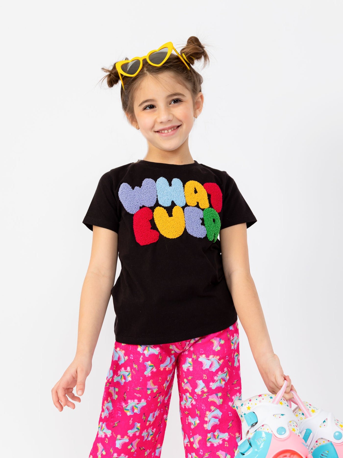 girls black short sleeve whatever graphic t-shirt