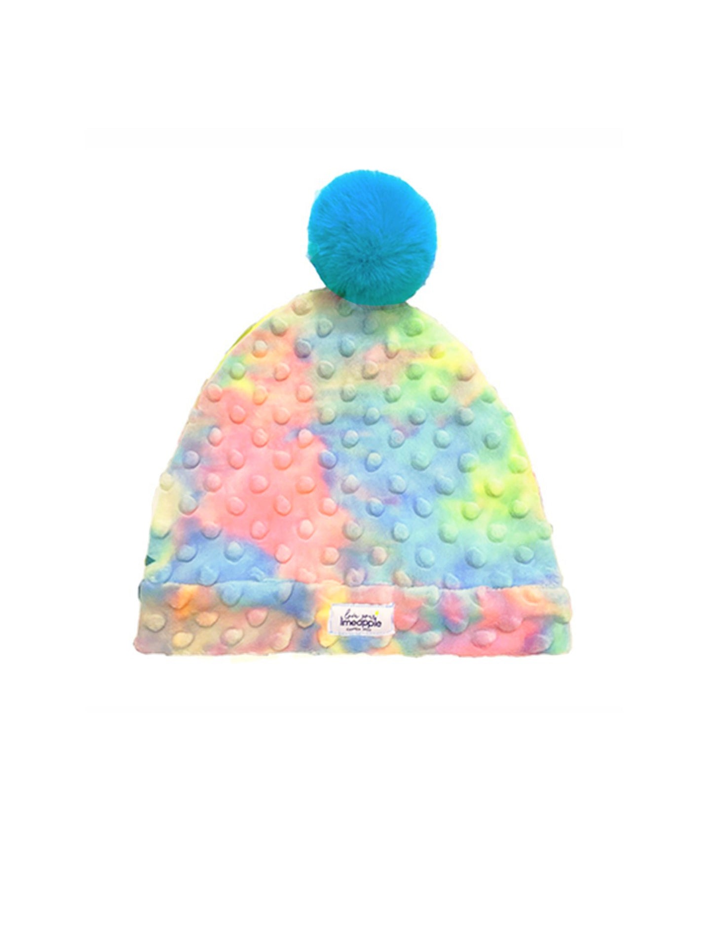 girls cotton candy tie dye minky bubble beanie with puff