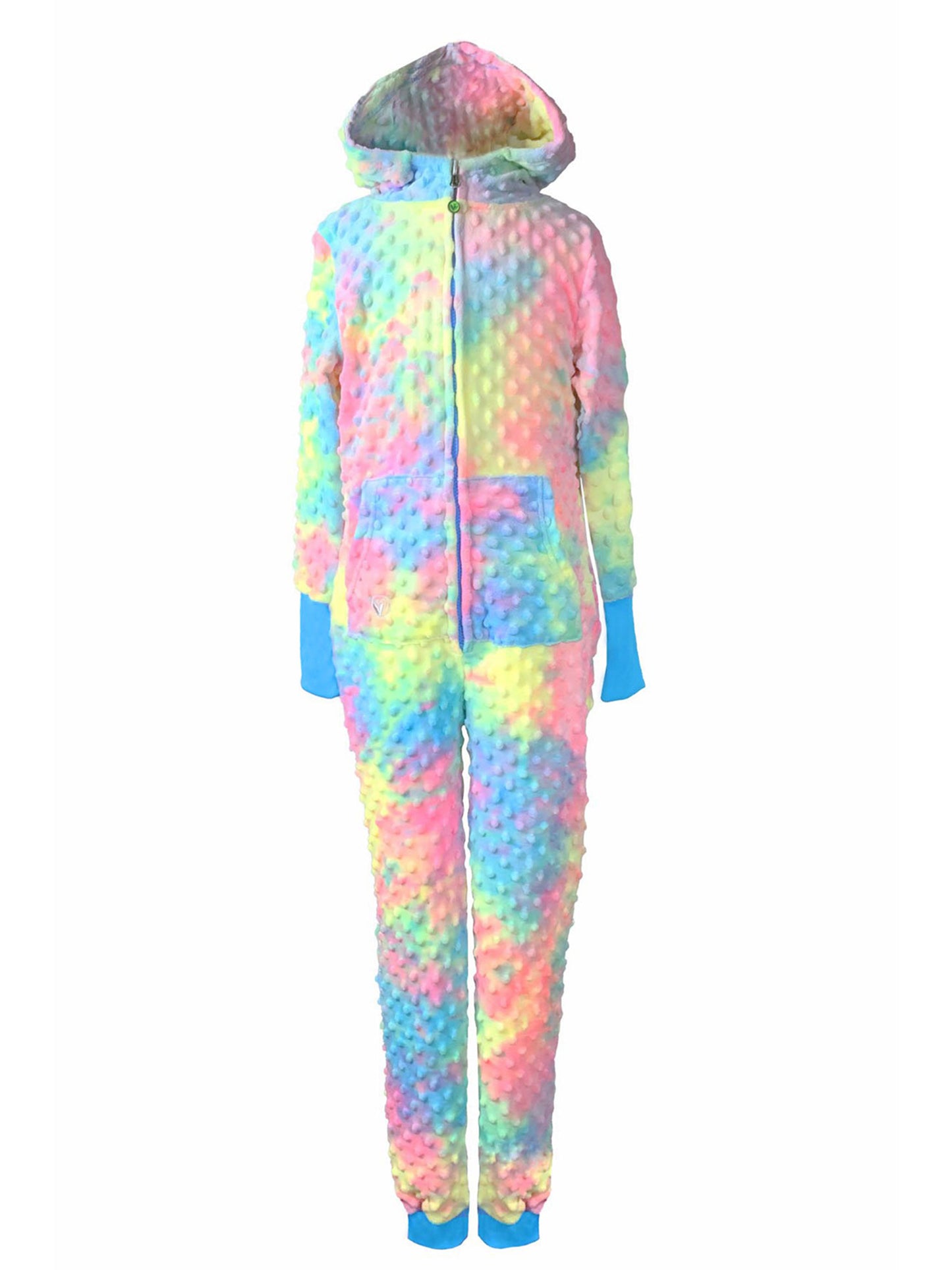girls minky bubble zip onesie in turquoise periwinkle tie dye