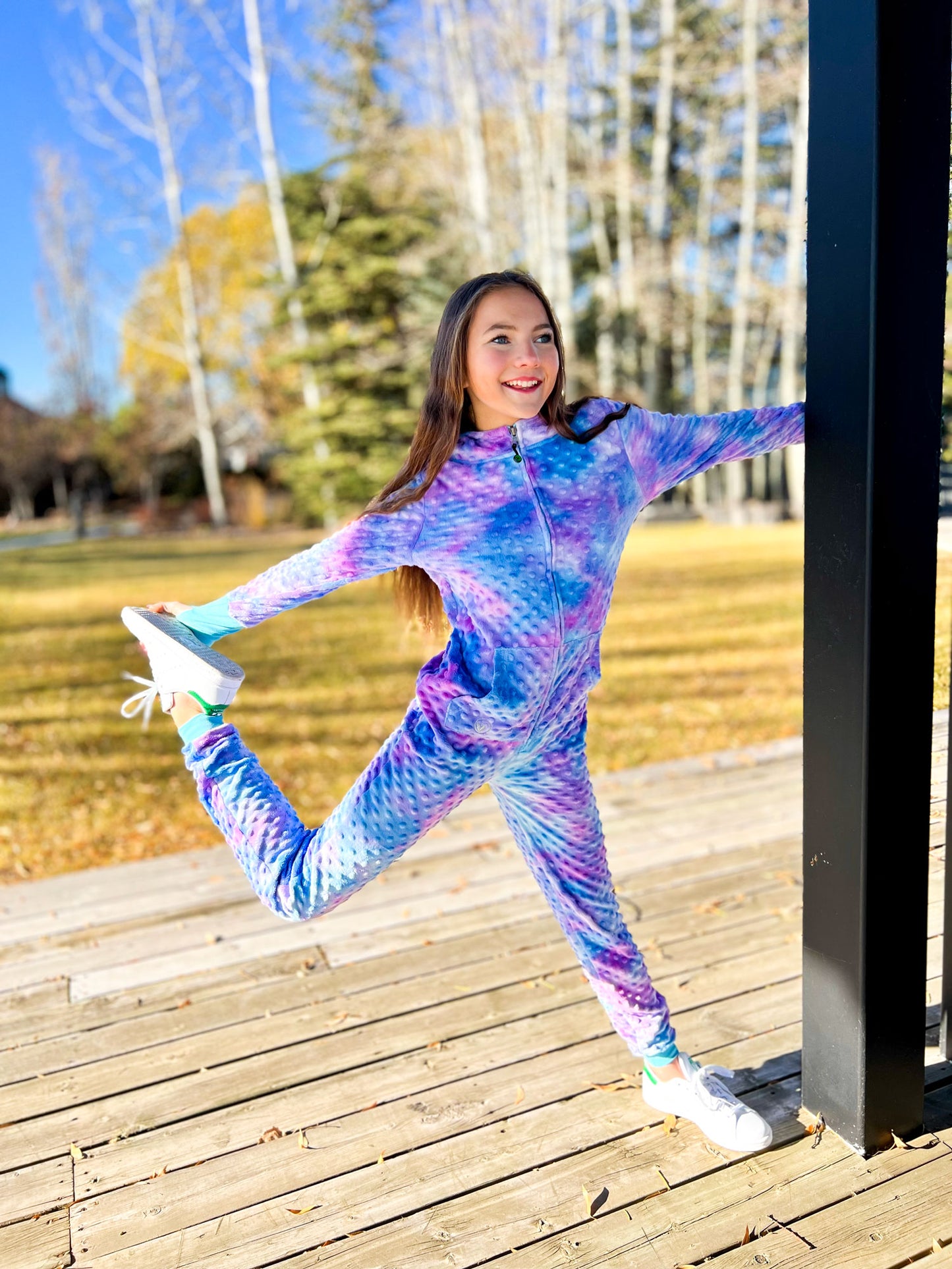 girls minky bubble zip onesie in cotton candy raibow tie dye