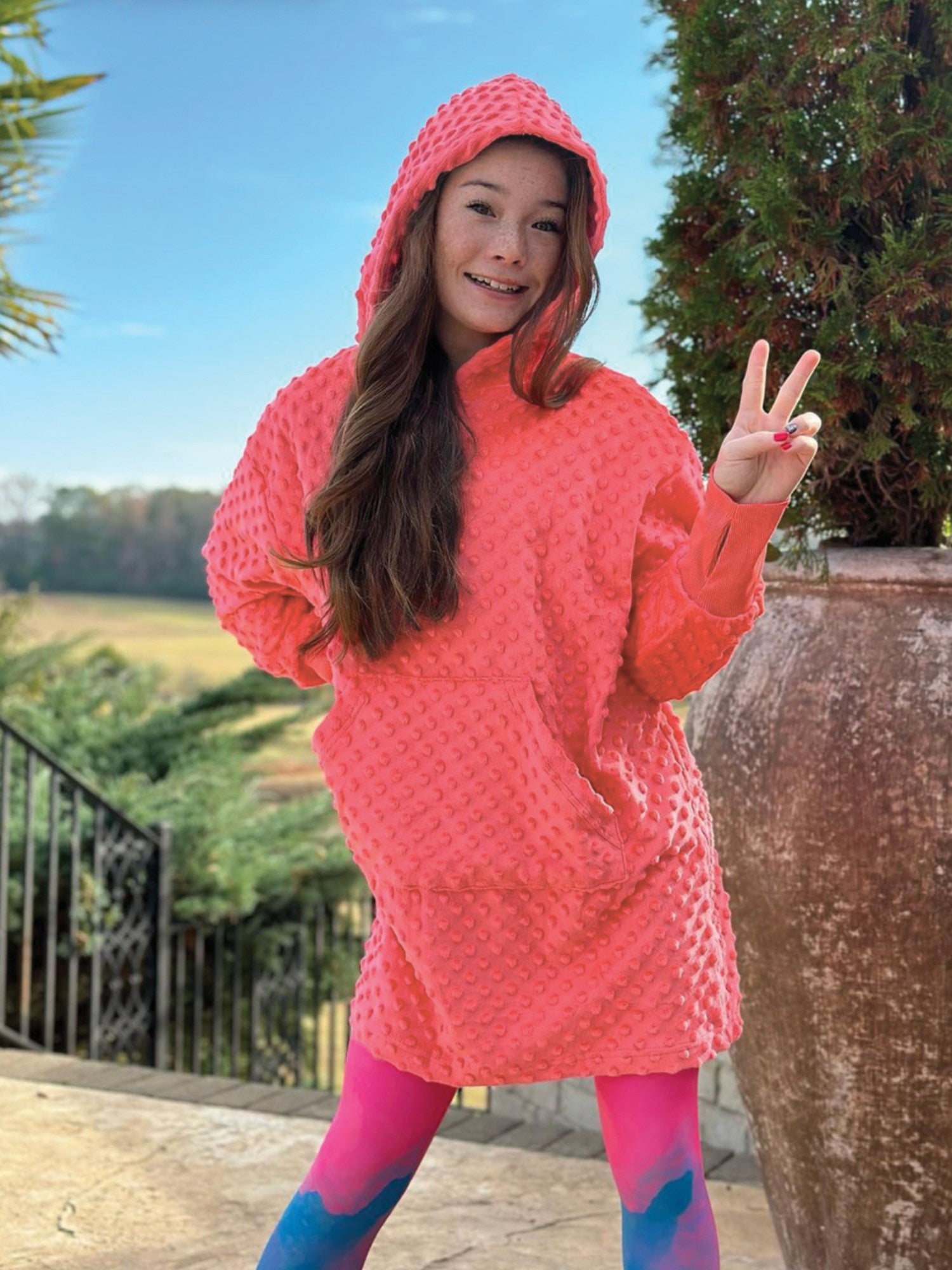 girls blue oversized minky bubble hoodie