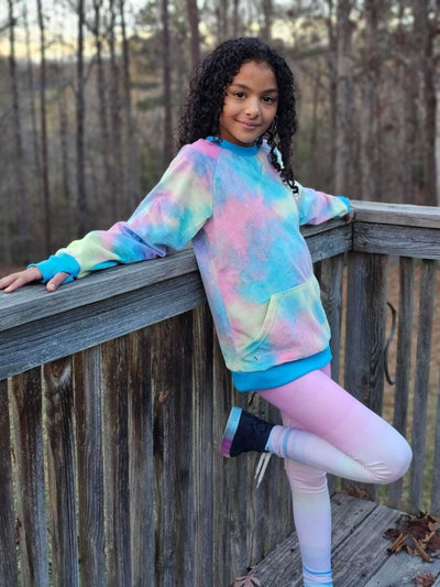 girls minky crewneck sweatshirt in cotton candy tie dye