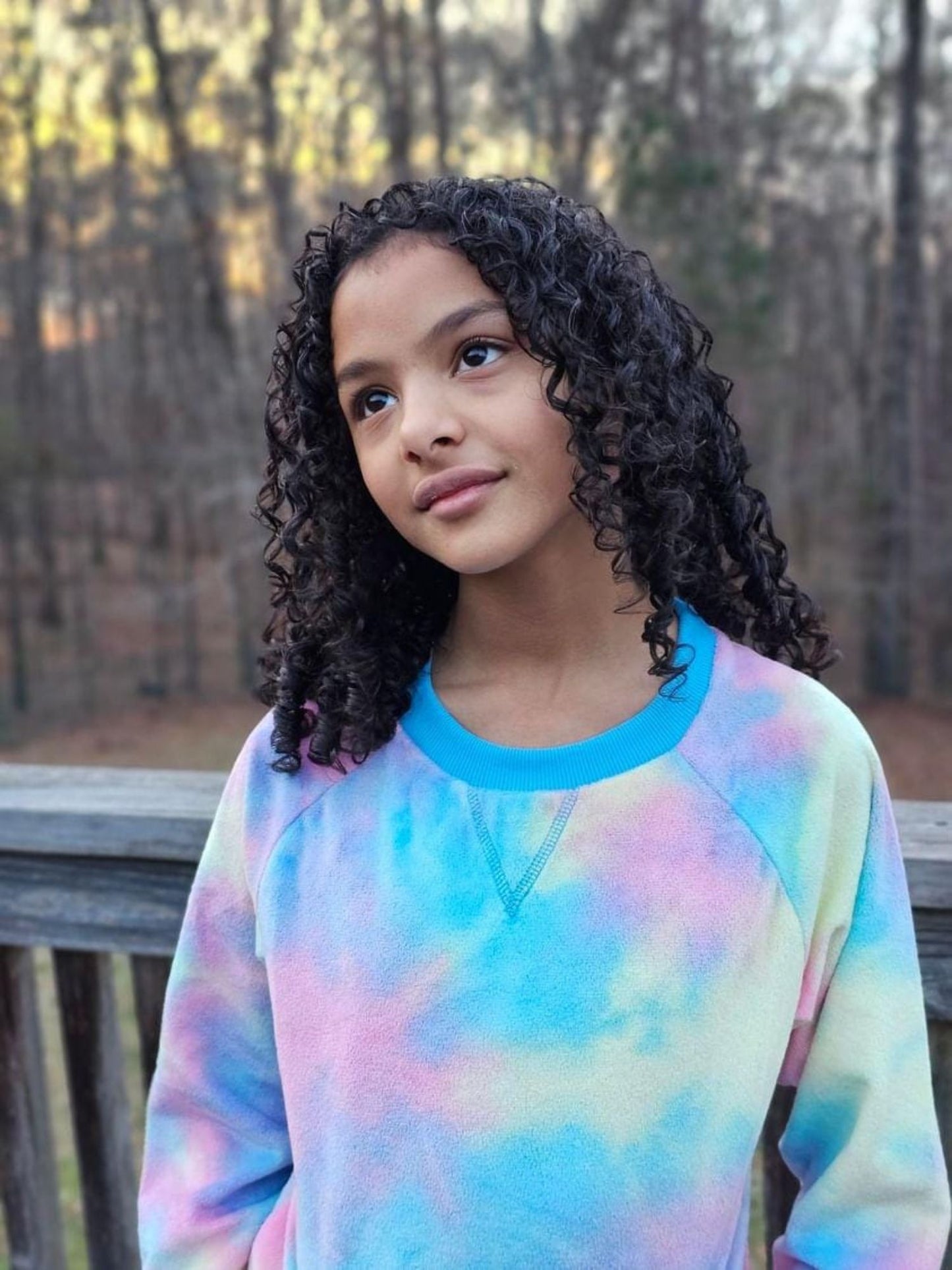 girls minky crewneck sweatshirt in turquoise tie dye