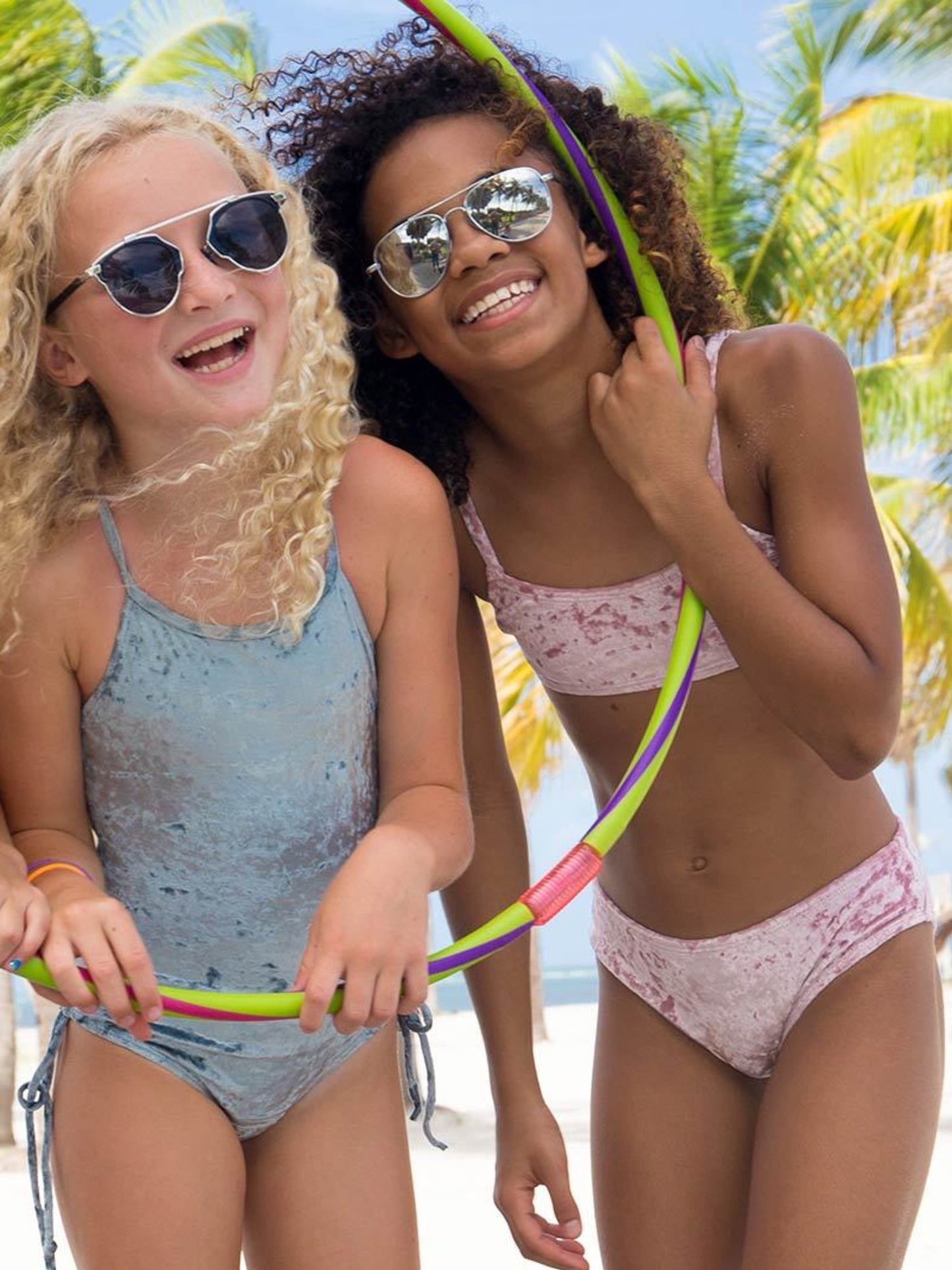 girls crushed velvet pink bikini swimsuit