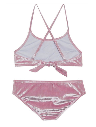 girls crushed velvet pink bikini swimsuit