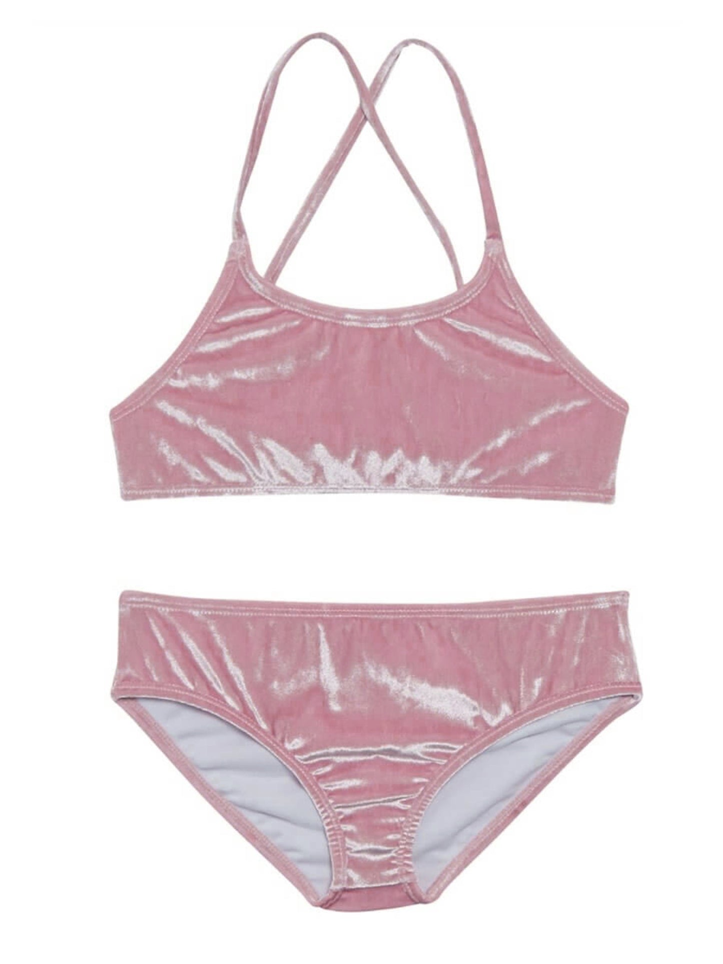 girls crushed velvet pink bikini swimsuit