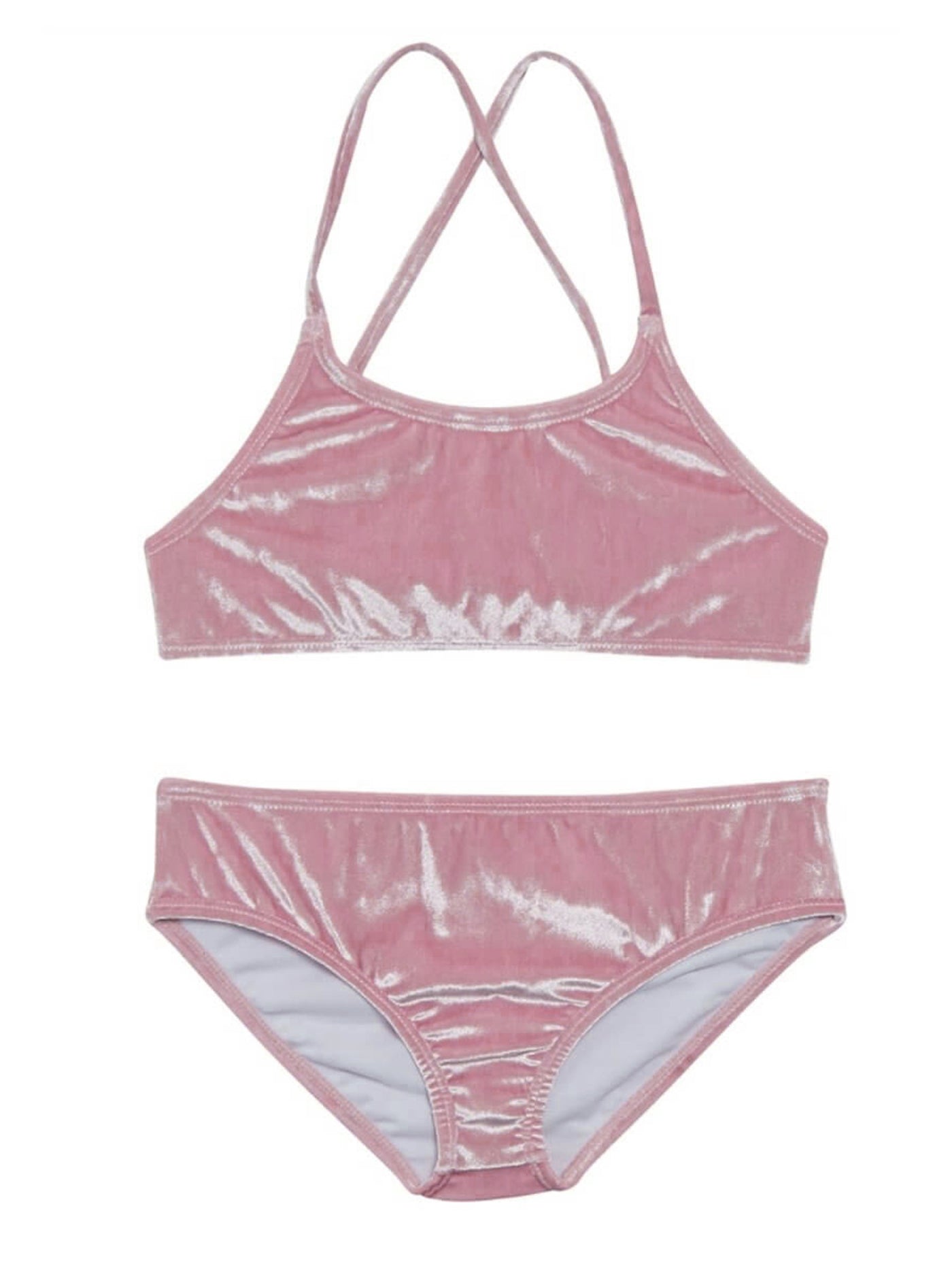 girls crushed velvet pink bikini swimsuit