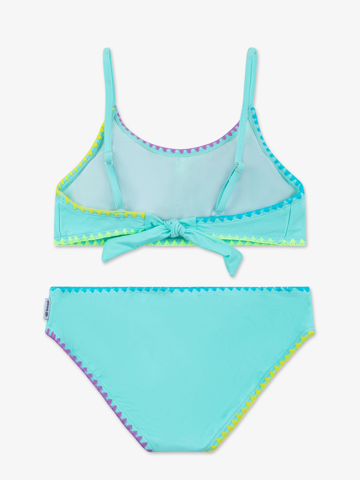 girls aqua two piece bikini swimsuit with embroidered trim 