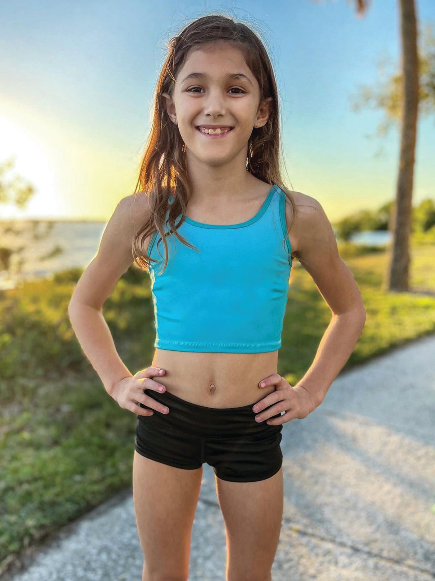 girls blue cropped activewear tank top 