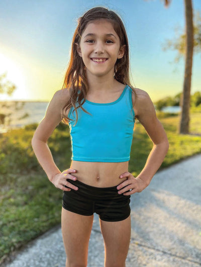 girls blue cropped activewear tank top 