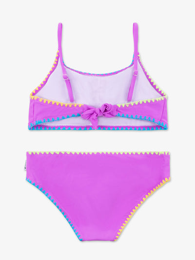girls aqua two piece bikini swimsuit with embroidered trim 
