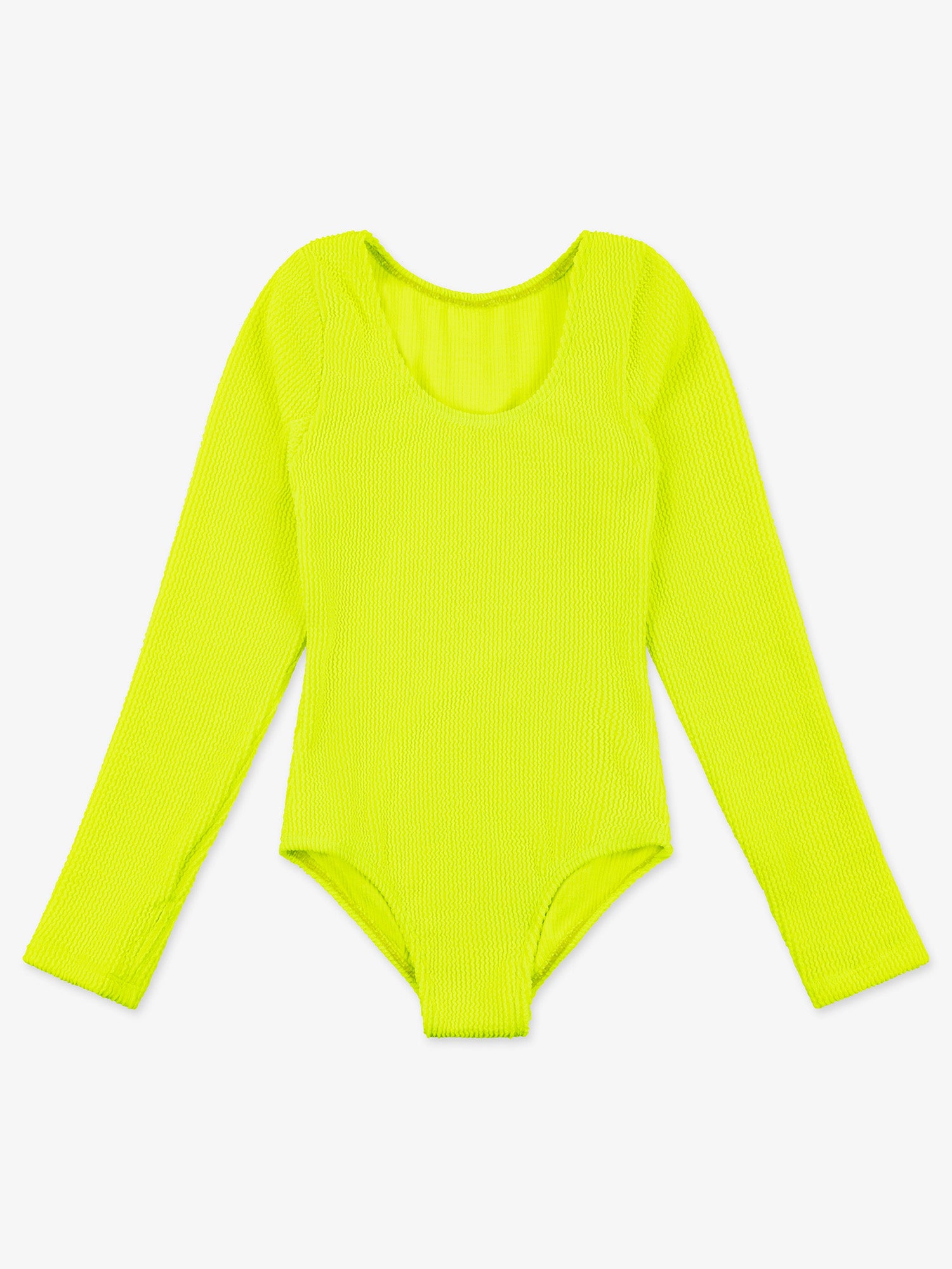 girls neon lime crinkle long sleeve one piece swimsuit