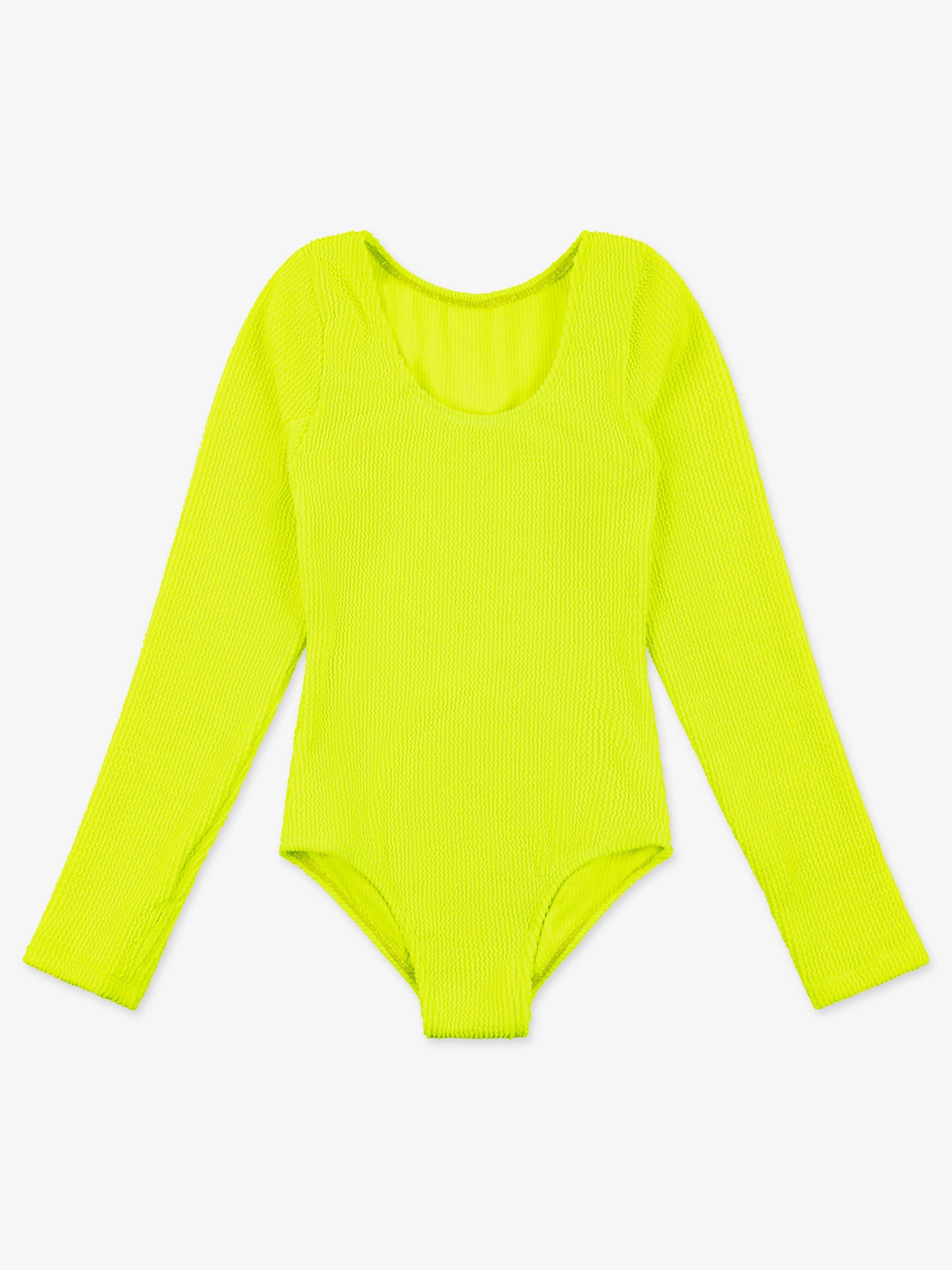 girls neon lime crinkle long sleeve one piece swimsuit