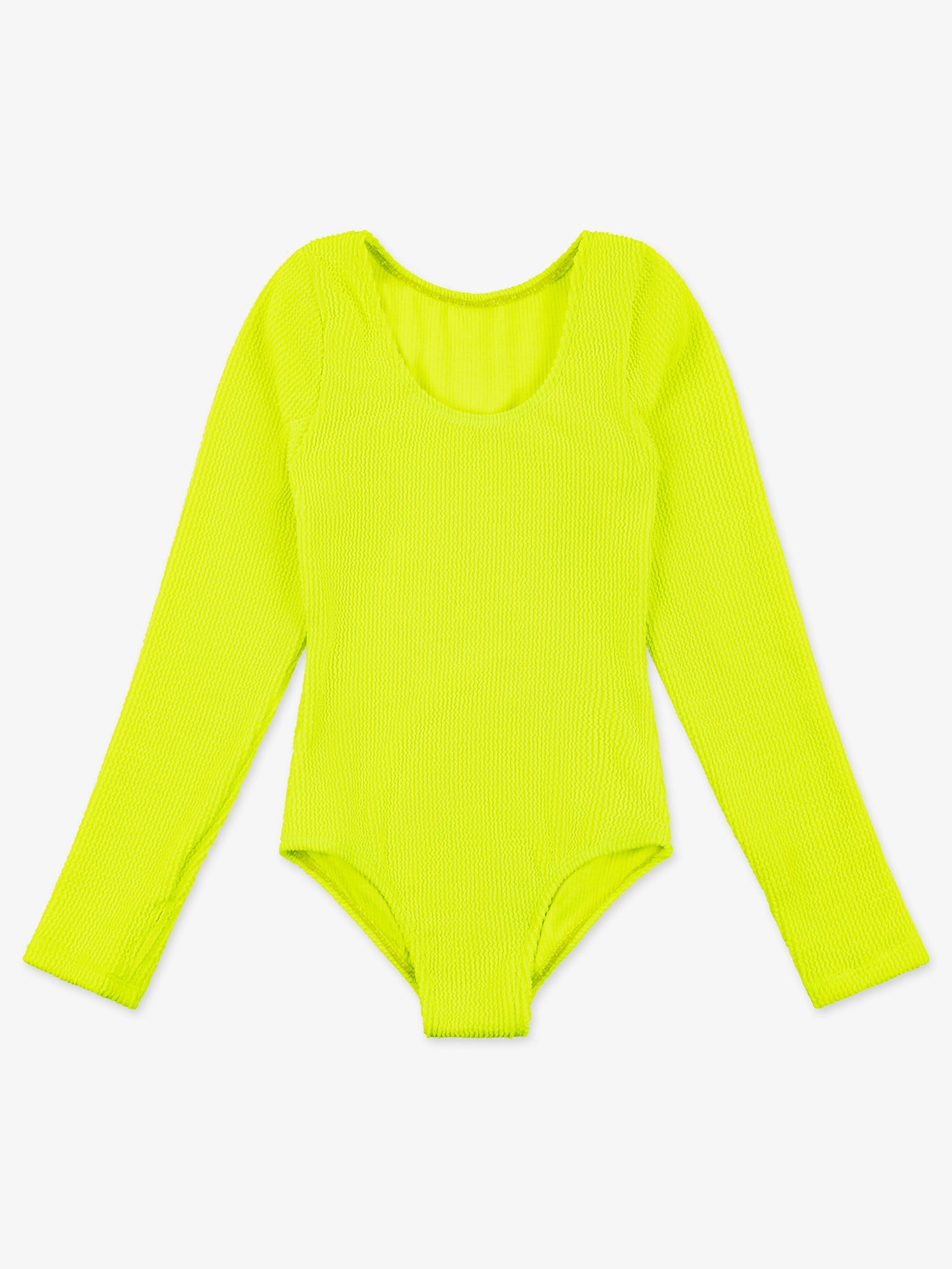 girls neon lime crinkle long sleeve one piece swimsuit