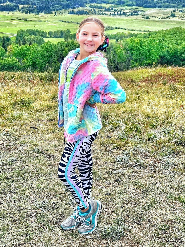 girls cotton candy minky bubble zip hoodie and activewear leggings 