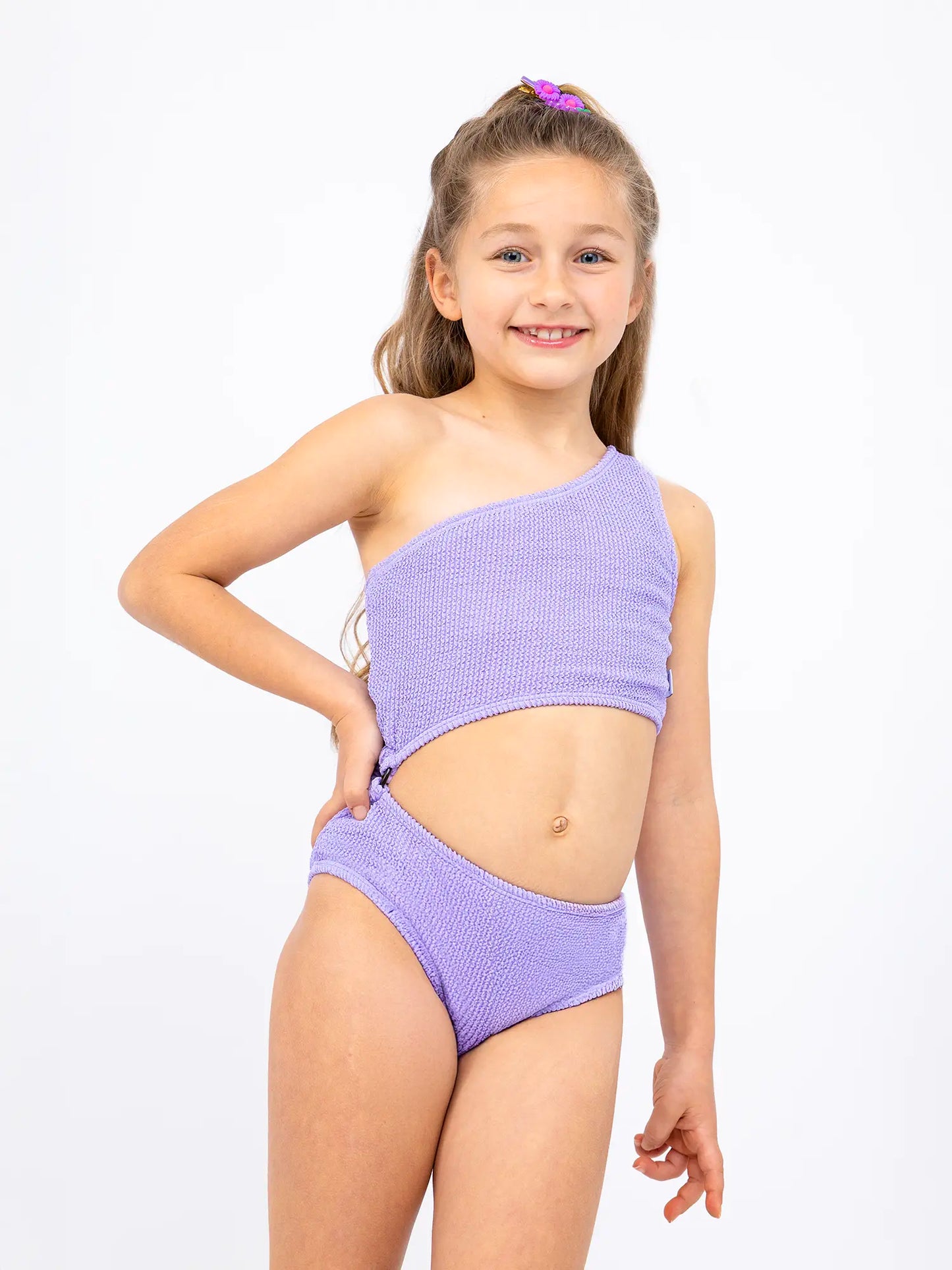 Dina Crinkle Side Cutout One Piece Swimsuit