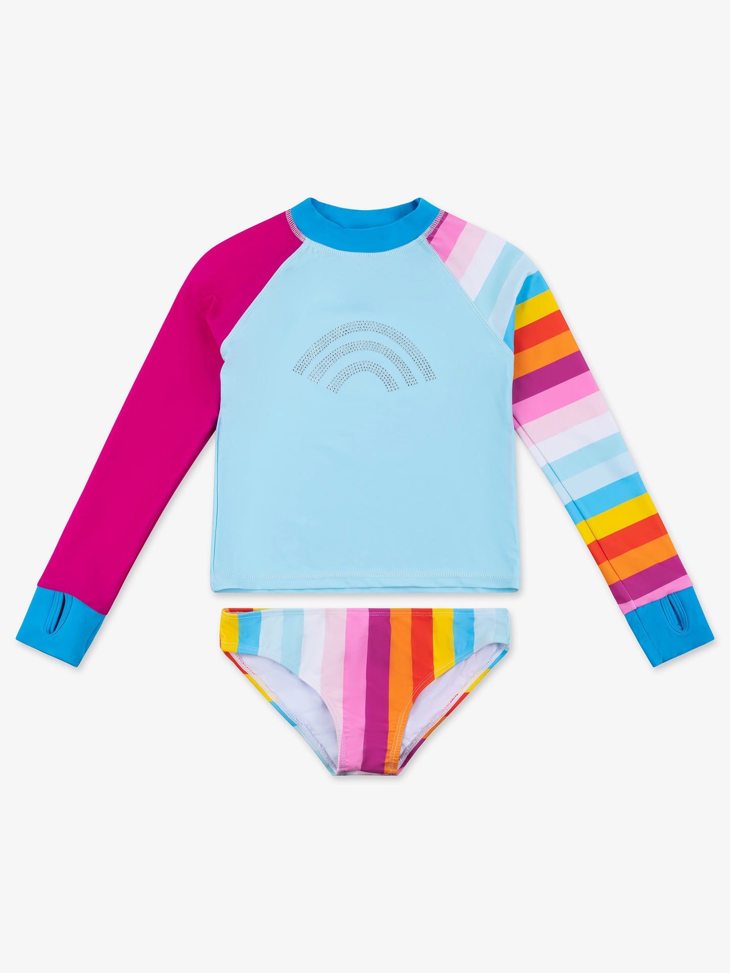 girls rhinestone print rash guard swimsuit set