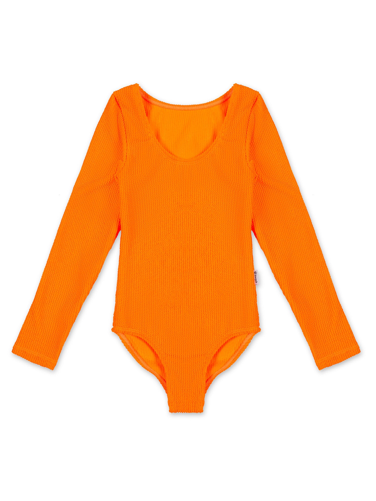girls neon orange crinkle long sleeve one piece swimsuit